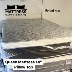 Queen Size Mattress Pillow Top 14” Inches Thick Excellent Comfort Also Available: Twin, Full And King New From Factory Delivery Available