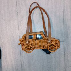 Tommy Bahama Wicker SUV Novelty Bag Cognac Brown Rattan Off-Road Vehicle Handbag