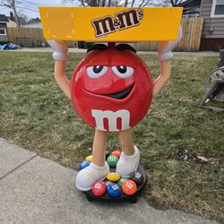 M&M Red Character Candy Store Display w/ Storage Tray Rolling Wheels