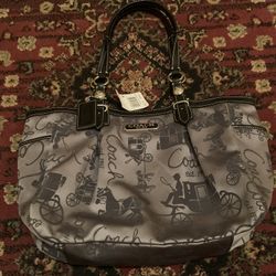 COACH Horse & Carriage Print East-West Gallery Tote Gray/Black F16563