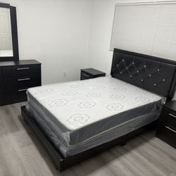 Full   Bedroom Set With Mattress 2 Nightstand Dresser And Mirror All New Furniture And Free Delivery 
