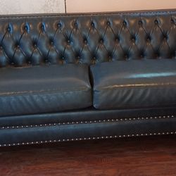 Petite Blue Leather Sofa