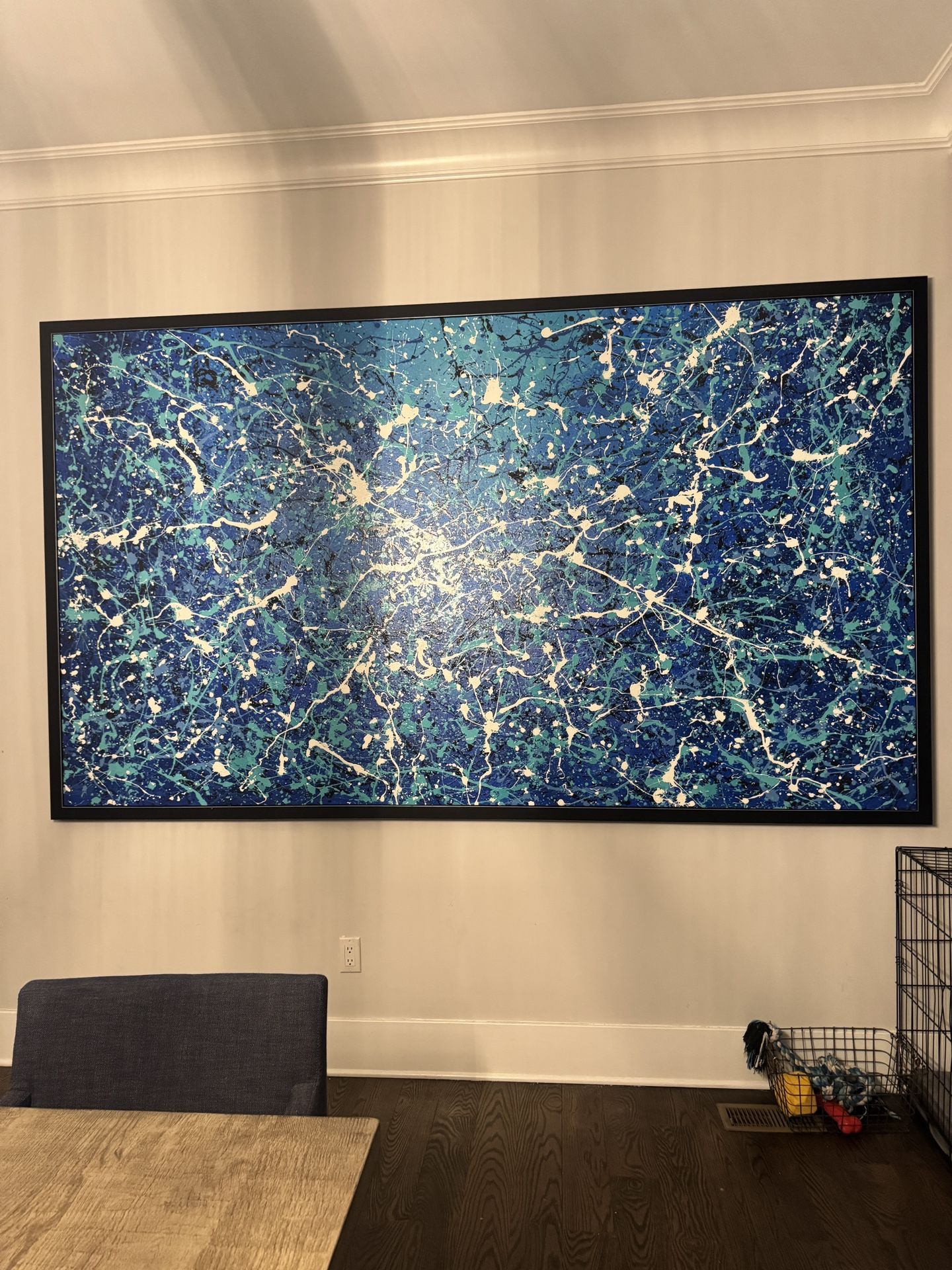 Huge Framed Abstract Art – 9ft Wide – Modern Blue/Teal Statement Piece