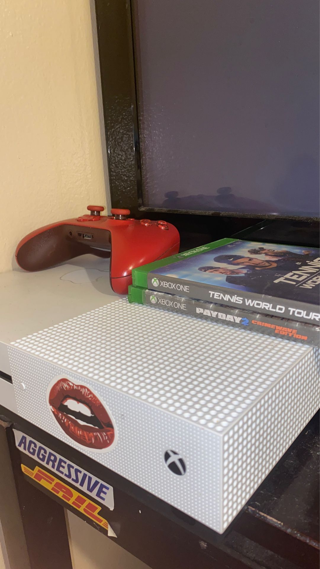 XBOX ONE S WITH RED CONTROLLER 2 games