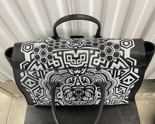 🔥FURLA Black/Light Gray Printed Leather Metropolis Satchel Bag