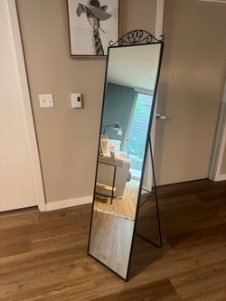 Full-Length Floor Standing Mirror Black Metal Frame