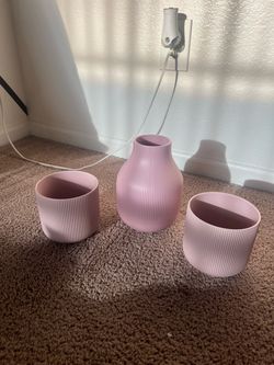 Pink Ribbed Ceramic Planter Pot Set