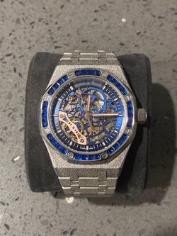 AP Royal Oak Skeleton Watch with Blue Sapphire Gem Bezel