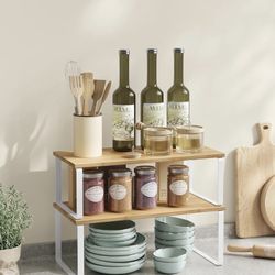Spice Rack, Set of 2 Cupboard Shelf Organisers, Expandable Kitchen Shelf Organiser