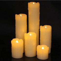 Eldnacele Flickering Flameless Candles with 6 Hour Timer Battery Operated (Battery Included) Dripping Real Wax LED Pillar Candles for Dinner Home Indo