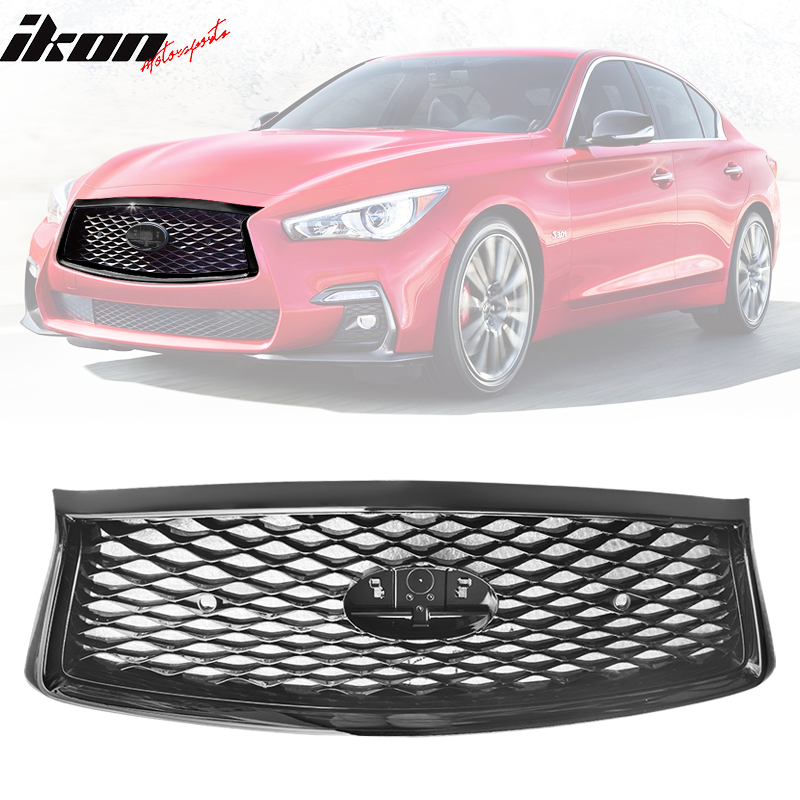 Fits 2018-2024 Infiniti Q50 Eau Rouge Concept Grille w/ Parking Sensor Gloss Black