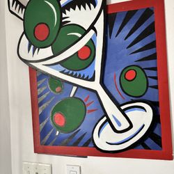 Painted Martini Picture On Wood 25 X 29 