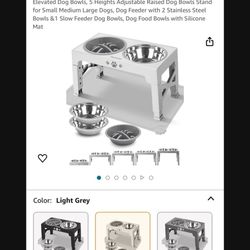 Elevated Dog Bowls, Dog Feeder with 2 Stainless Steel Bowls &1 Slow Feeder Dog Bowls, 5 Heights Adjustable Raised Dog Bowls Stand for Small Medium Lar