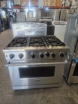Viking 36 Inch Freestanding Professional Gas Range with 6 Open Burners, 5.1 Cu. Ft. Oven Capacity, Continuous Grates, SureSpark™ Ignition System, ProF