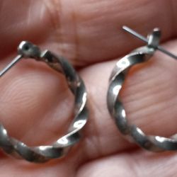 Vtg Silver Twisted Earrings & 925 PL Gold Over Sterling Silver Key Pendant 1 3/4"L.