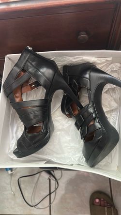 Calvin Klein Black Leather Strappy High Heel Sandals