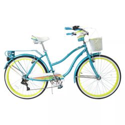 The product is a teal Huffy Southwind Women's 26-inch Cruiser Bicycle. 