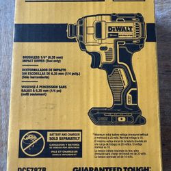 NEW DEWALT 20V Brushless 1/4" Cordless Impact Driver (Tool Only) Model #DCF787B