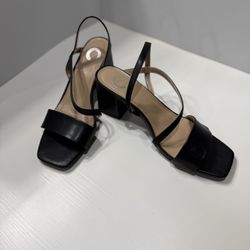 Black Leather Block Heel Sandal
