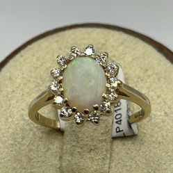 Opal And Diamonds Halo Ring