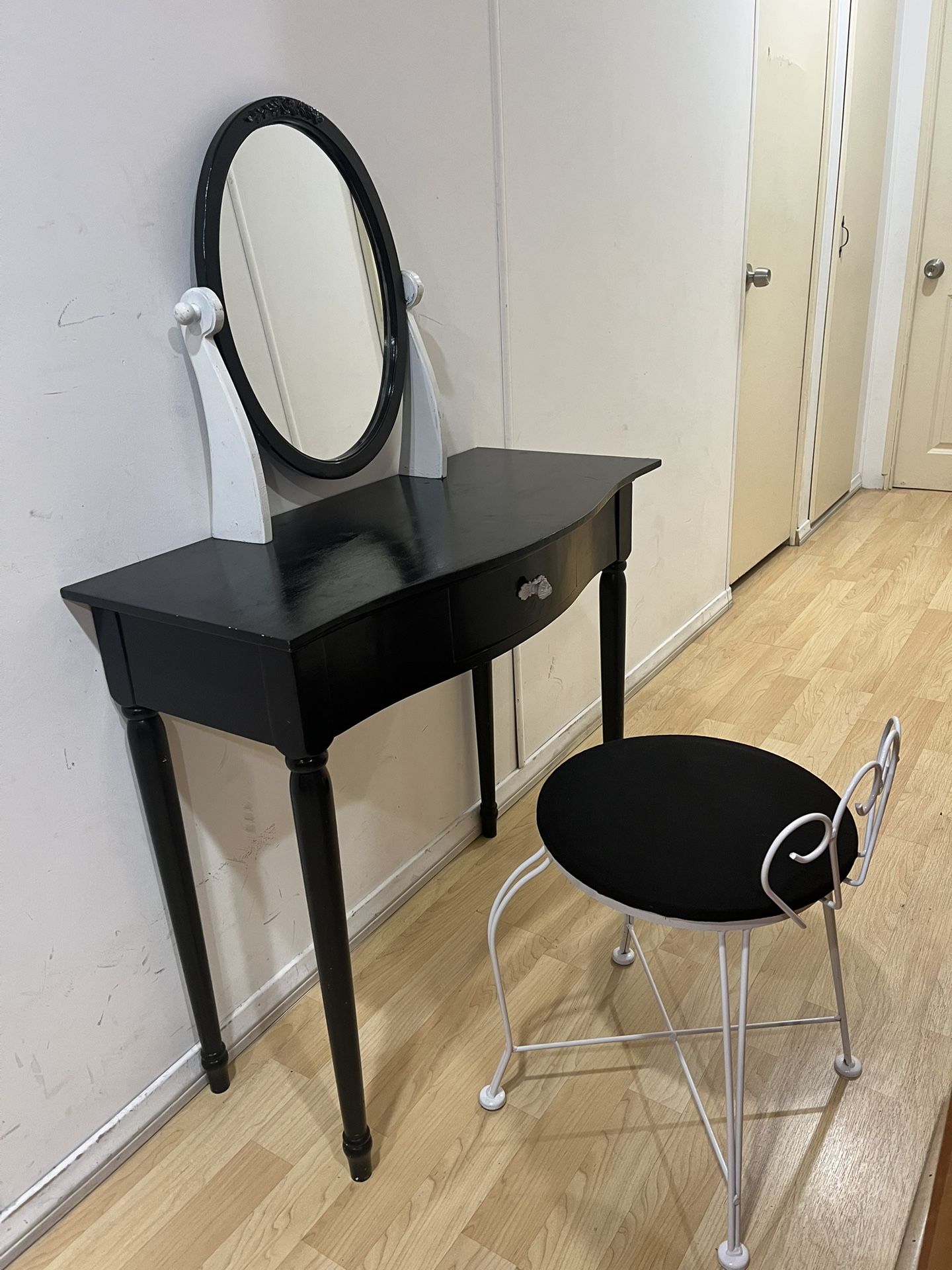 Vintage Small Dressing Table With Mirror And Stool