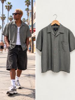 Title: Anchor Blue Men’s Gray Pinstripe Short Sleeve Shirt Small