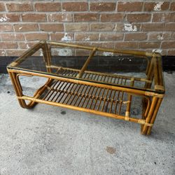 Vintage Palm Beach 2 Strand Rattan Bamboo Coffee Table Style of Franco Albini