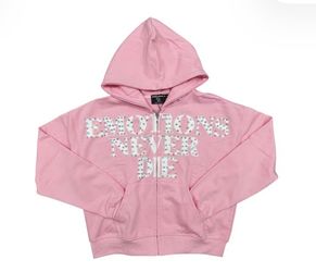 Emotions Never Die Pink Rhinestone Zip-Up Hoodie