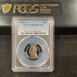 1996 S Gem Proof Jefferson Nickel Graded At PR69 With A Deep Cameo 12-18