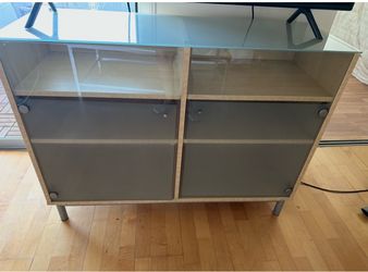 IKEA cabinet credenza buffet sideboard bar w/glass doors/top 15.25Dx43.25Lx32.25H nearby delivery available