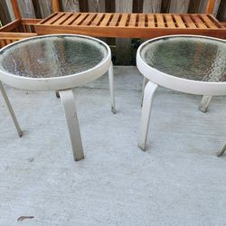 Matching Round Metal/Glass Outdoor Patio End Tables 