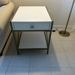 Drawer End Table White/Gold