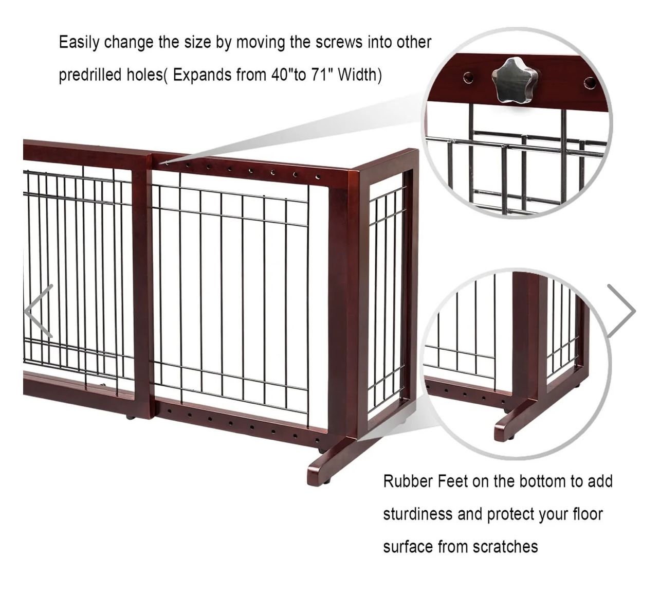 Vingli  71” Wooden Freestanding Pet Gates Indoor Dog Safety Fence