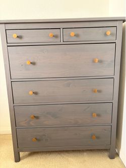 6-Drawer Dresser – Gray with Gold Hardware