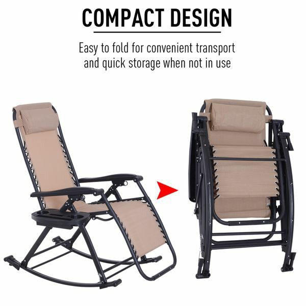 Folding Zero Gravity Rocking Lounge Chair with Cup Holder Tray - Beige