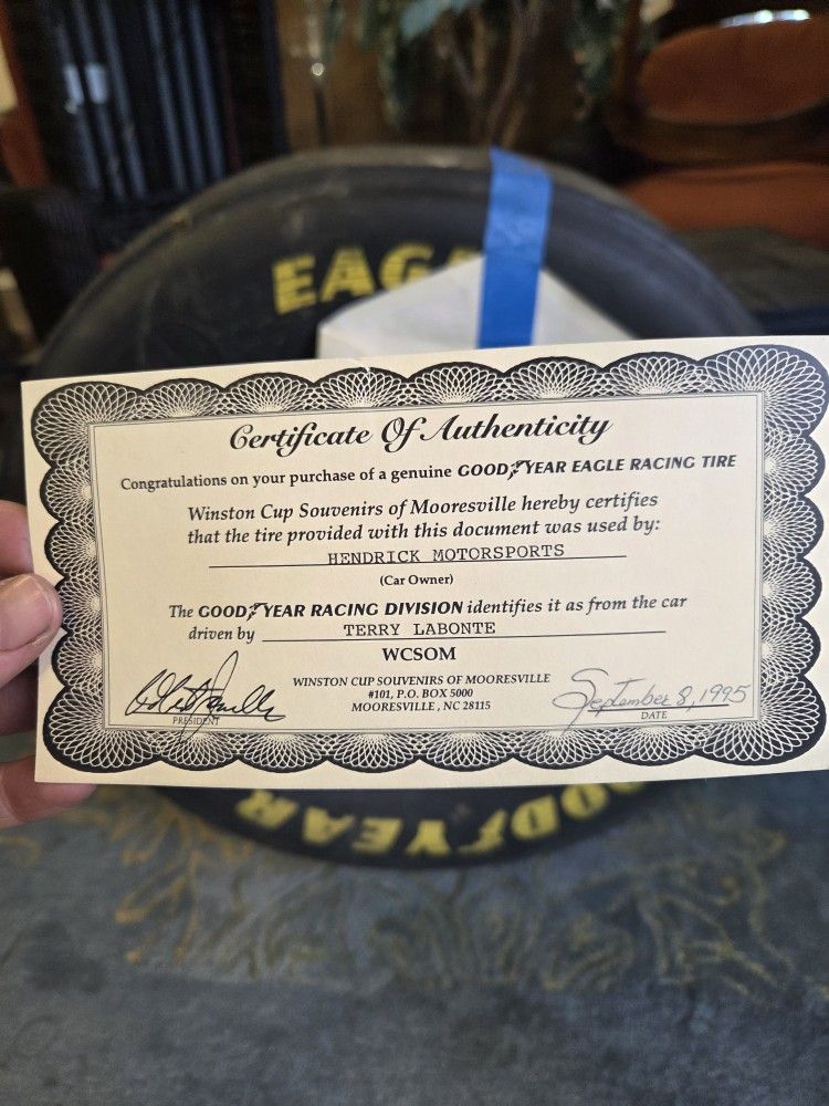 Official NASCAR tire with Certificate Of Authenticity