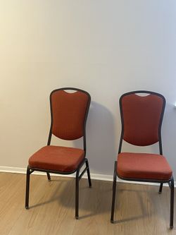 Pair of Red Upholstered Chairs – Sturdy Metal Frame