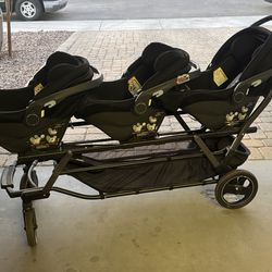 Triplet stroller and car seats