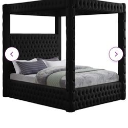 Ekke Upholstered Bed - Queen Size Bedframe Velvet Black PICK UP ONLY