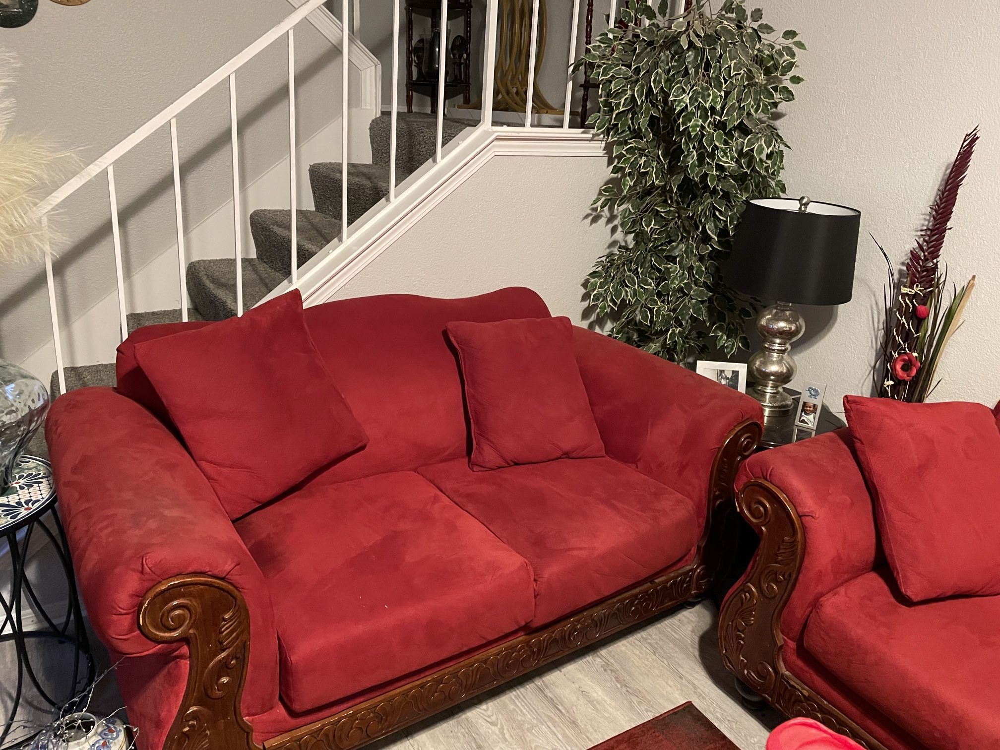 2 Red Suede Couches Good Condition