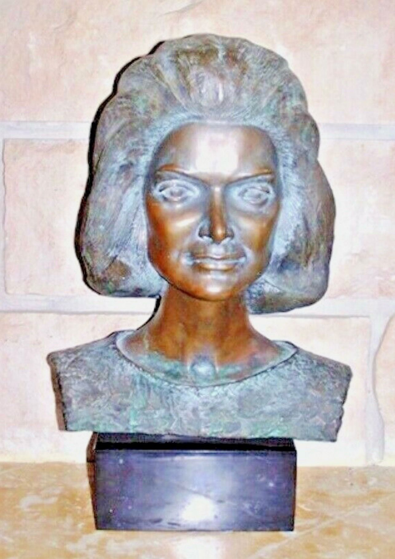Signed Judy Schwabacher bronze of Jackie Onasis 1968