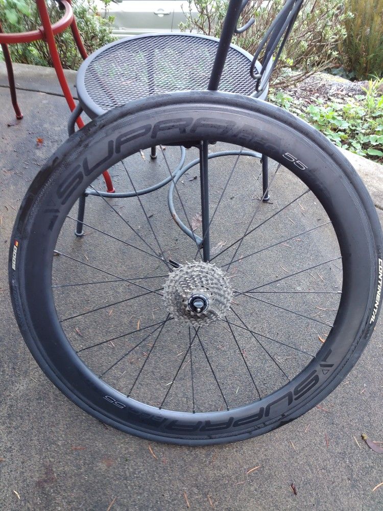 Supra Rfc Elite Dark Carbon Clincher Deep Section Carbon Rear Wheel. With Titanium Skewer And Set Of Deep Section Bontrager Aluminum Wheels