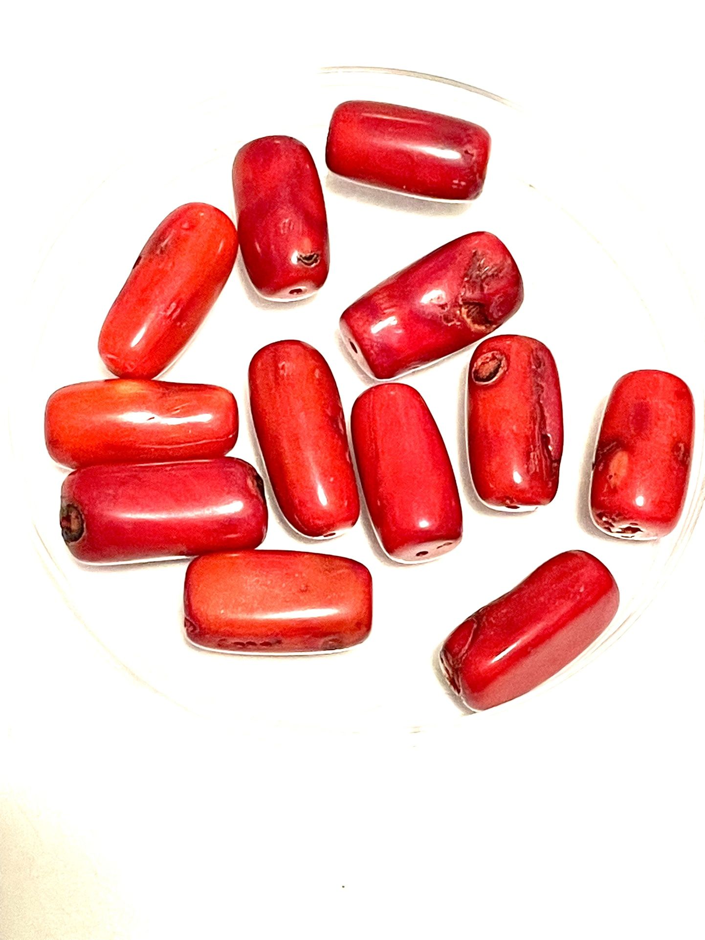 Lot Of 12 Red Coral Beads