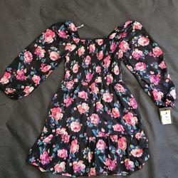 NWT Art Class Girls Black & Red Rose Floral Smocked Dress (Size M 8)