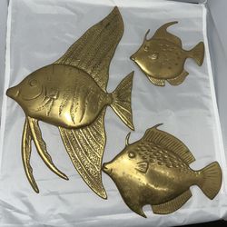 Vintage Solid Brass Tropical Fish Wall Decor 