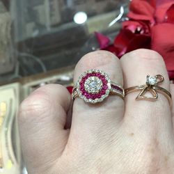 14k Yellow Gold Natural Diamond And Ruby Ring