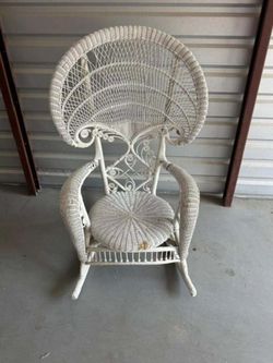 LOCAL PICKUP ONLY - Vintage White Wicker Peacock Rocker
