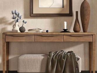 Brown Rectangle Oak Console Table