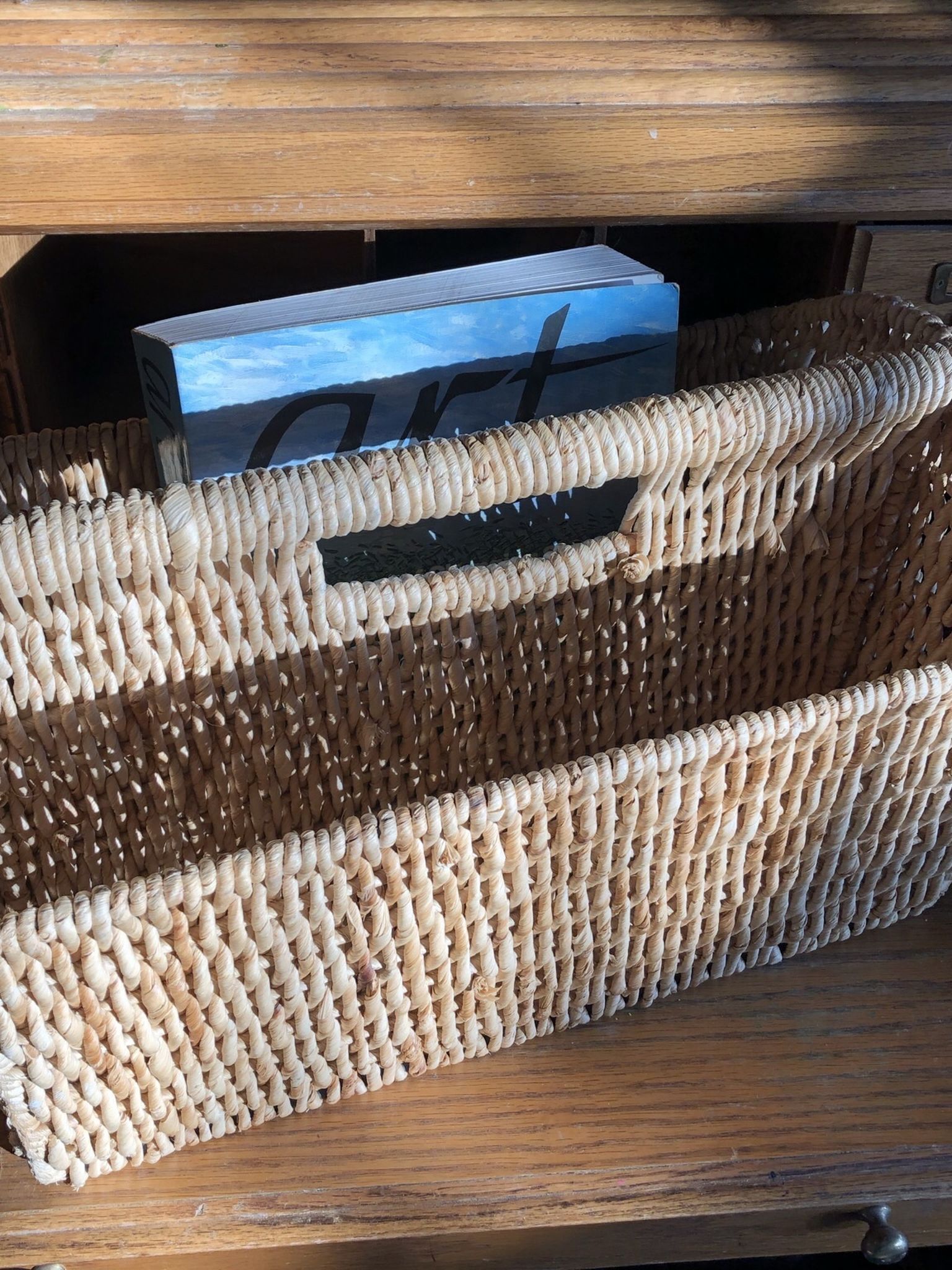 Boho Wicker Woven Basket Magazine Rack Holder