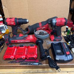 CRAFTSMAN 20V TOOL SET, 4 TOOLS, 3 BATTERIES, CHARGER, ALL WORKING